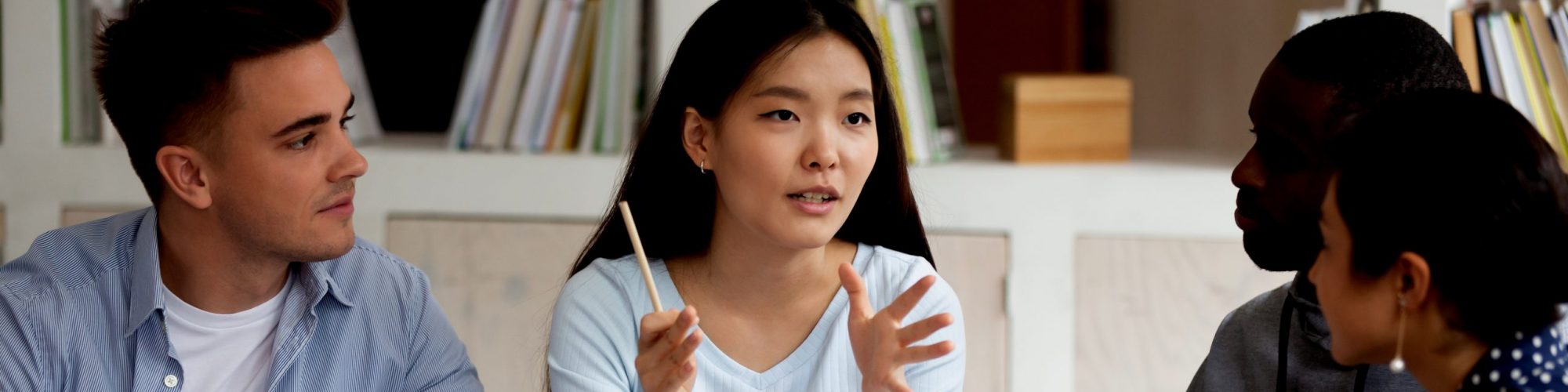 Group of college students talking